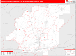 Anniston-Oxford-Jacksonville Metro Area Digital Map Red Line Style